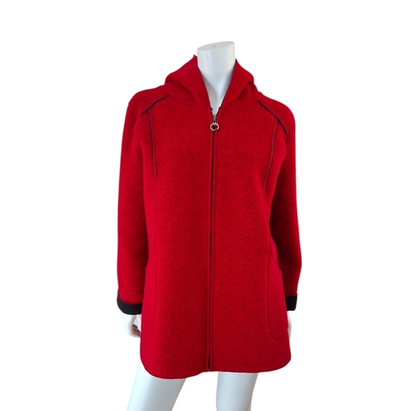 Frocella Women's Boiled Wool Red Hooded Jacket Coat Made In Italy - Picture 6 of 14